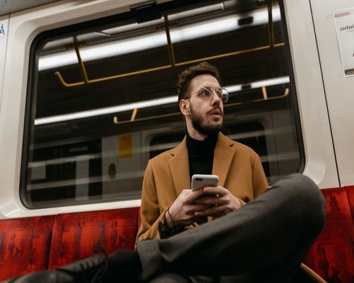 Commuter in Mexico City Metro looking relaxed without looking at a phone